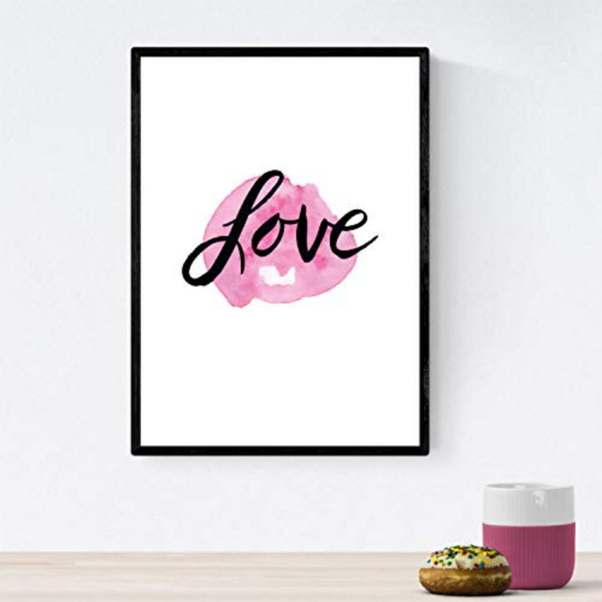 POSTER Set mit 4 glücklich und bunt ‚Love‘ A4 Schwarzer Rahmen - Schwarz, Papier (29.7/3cm) - Nacnic