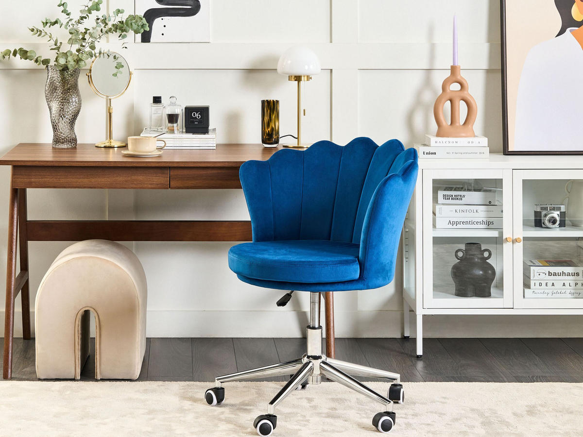 BÜROSTUHL Samtstoff Blau Monticello - Blau, Textil/Metall (67/78/65cm) - Beliani