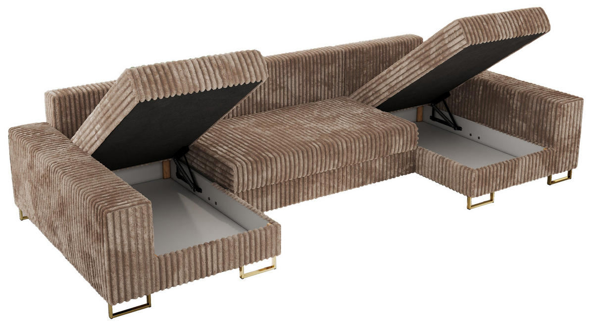 WOHNLANDSCHAFT DORIAN U Cord Braun - Goldfarben/Braun, Textil/Metall (312/95/138cm) - MKS