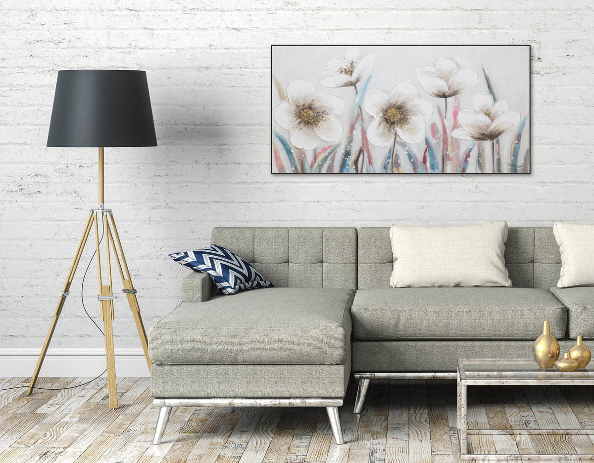 ACRYLBILD HANDGEMALT 120/60 cm - Beige/Weiß, Holz/Textil (120/60cm) - KUNSTLOFT