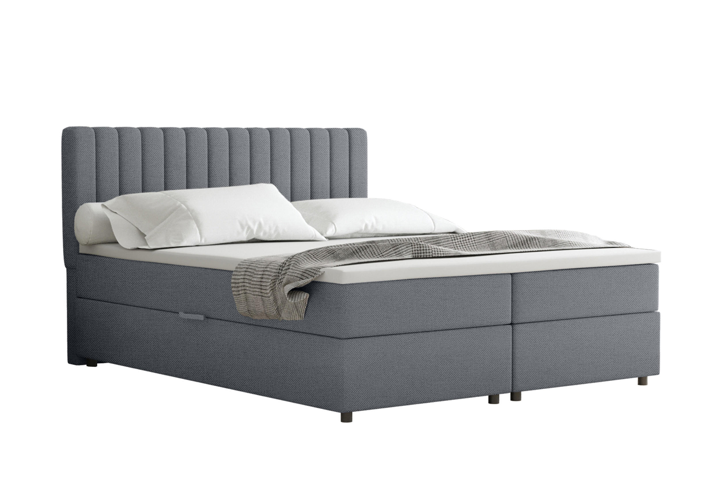 BOXBETT Everest grau 160 x 200 cm Doppelbett mit hochwertiger Bonell-Matratze und Topper - Dunkelgrau, Holz (160/200cm) - Panda Möbel
