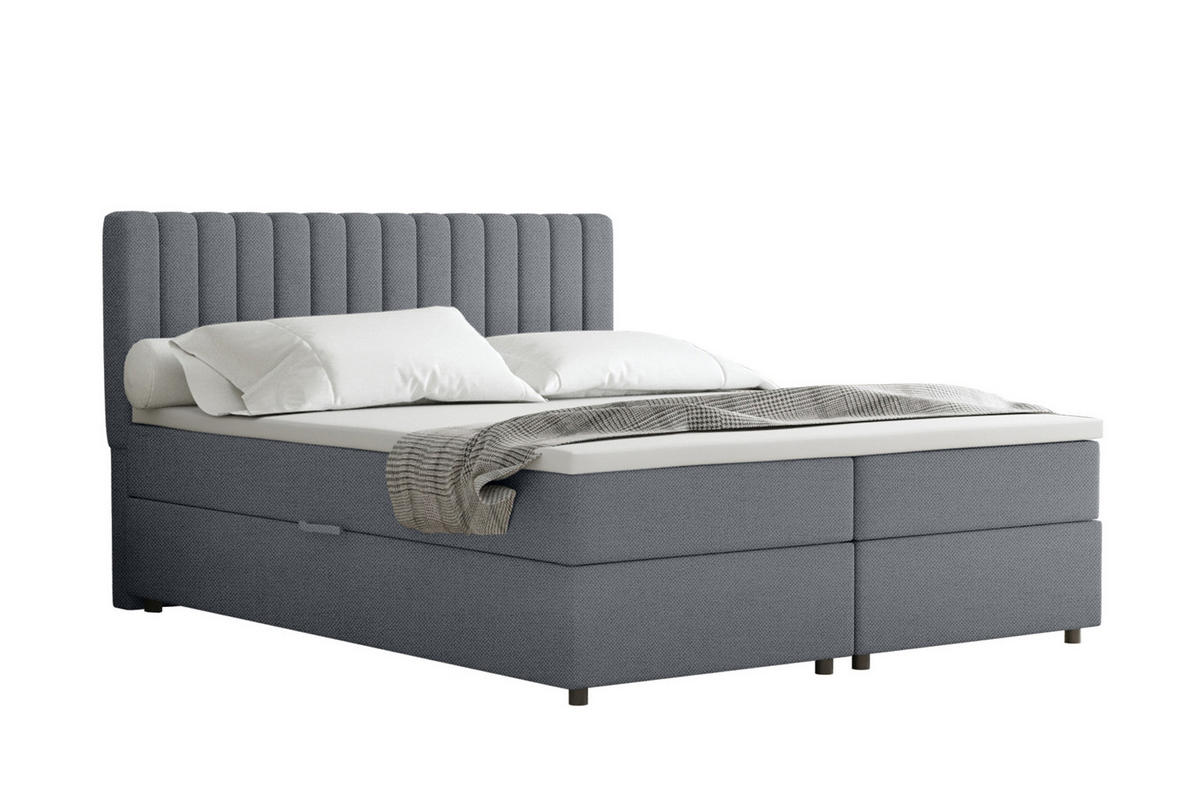 BOXBETT Everest grau 160 x 200 cm Doppelbett mit hochwertiger Bonell-Matratze und Topper - Dunkelgrau, Holz (160/200cm) - Panda Möbel