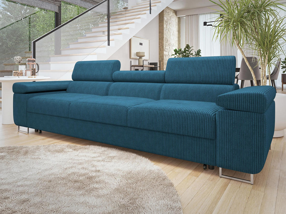 SCHLAFSOFA Torezio 3 Bis Cord - Blau, Holz/Textil (263/90/102cm) - MIRJAN24