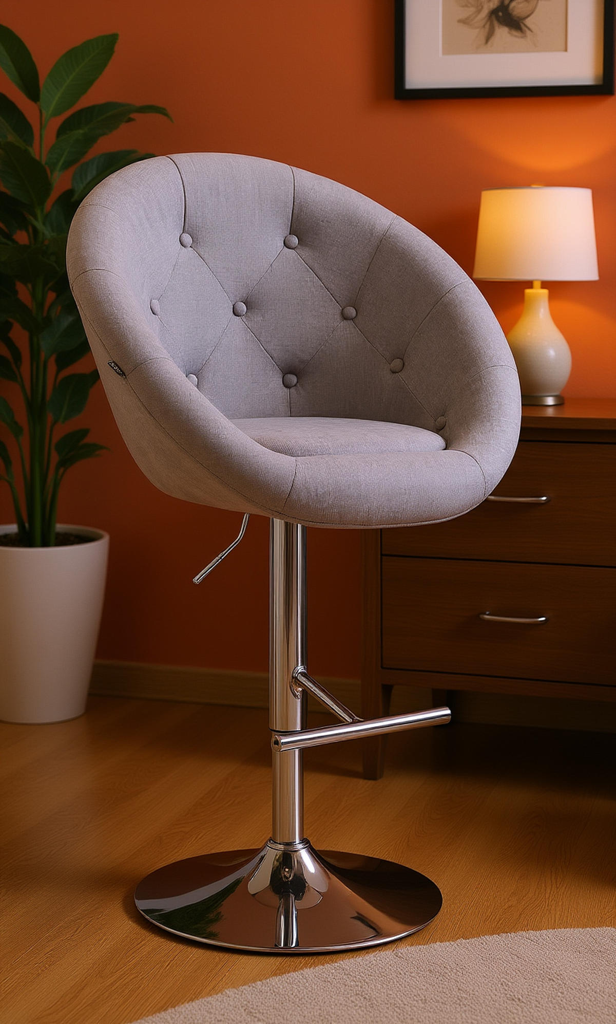 BARHOCKER Landern Stoff chrom grau - Chromfarben/Grau, Textil/Metall (65/128/57cm) - TPFLiving