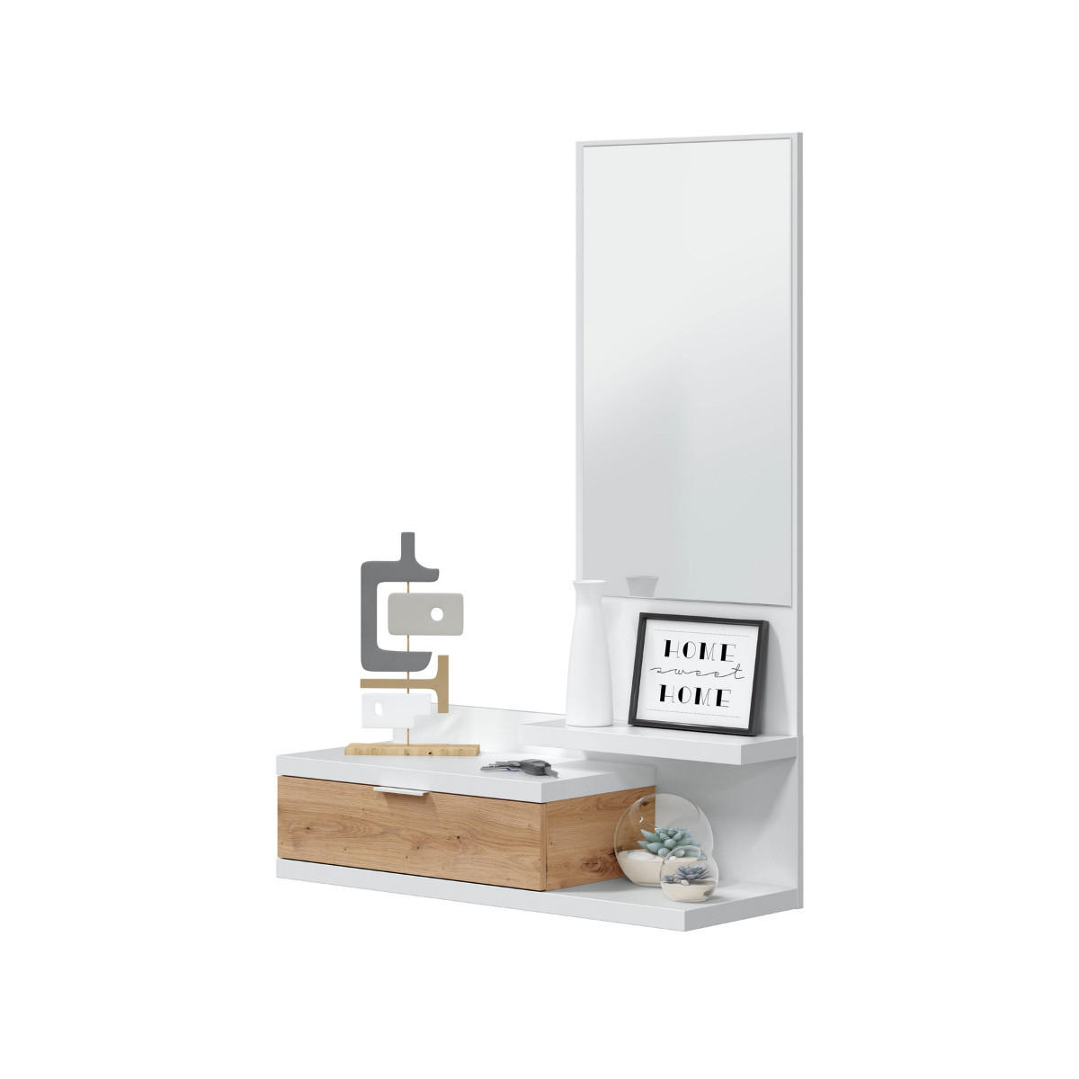 HÄNGEKONSOLE mit 1 schublade und 1 spiegel - dhalia 81/29/116 cm - Weiß, Holzwerkstoff (46.7/29/116cm) - Calicosy