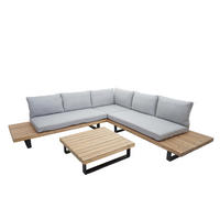 GARTEN-GARNITUR Hellbraun Polster Hellgrau - Braun, Holz - PROREGAL