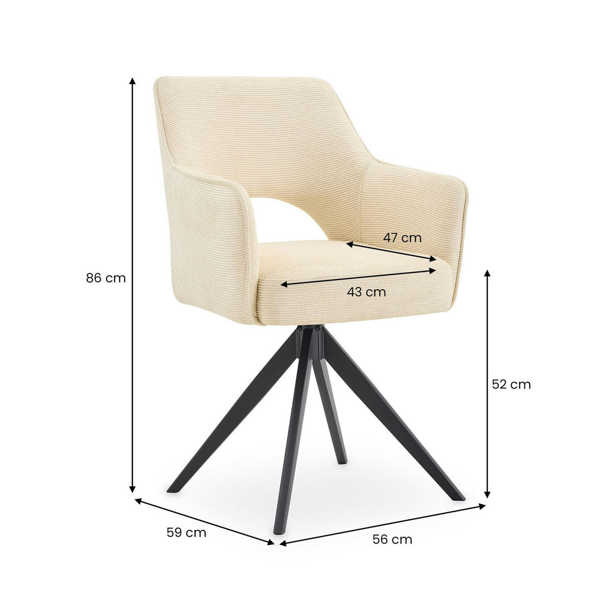 ESSZIMMERSTÜHLE FLORENCE 2er-Set cremeweiß - Creme, Textil (56/86/59cm) - IDIMEX