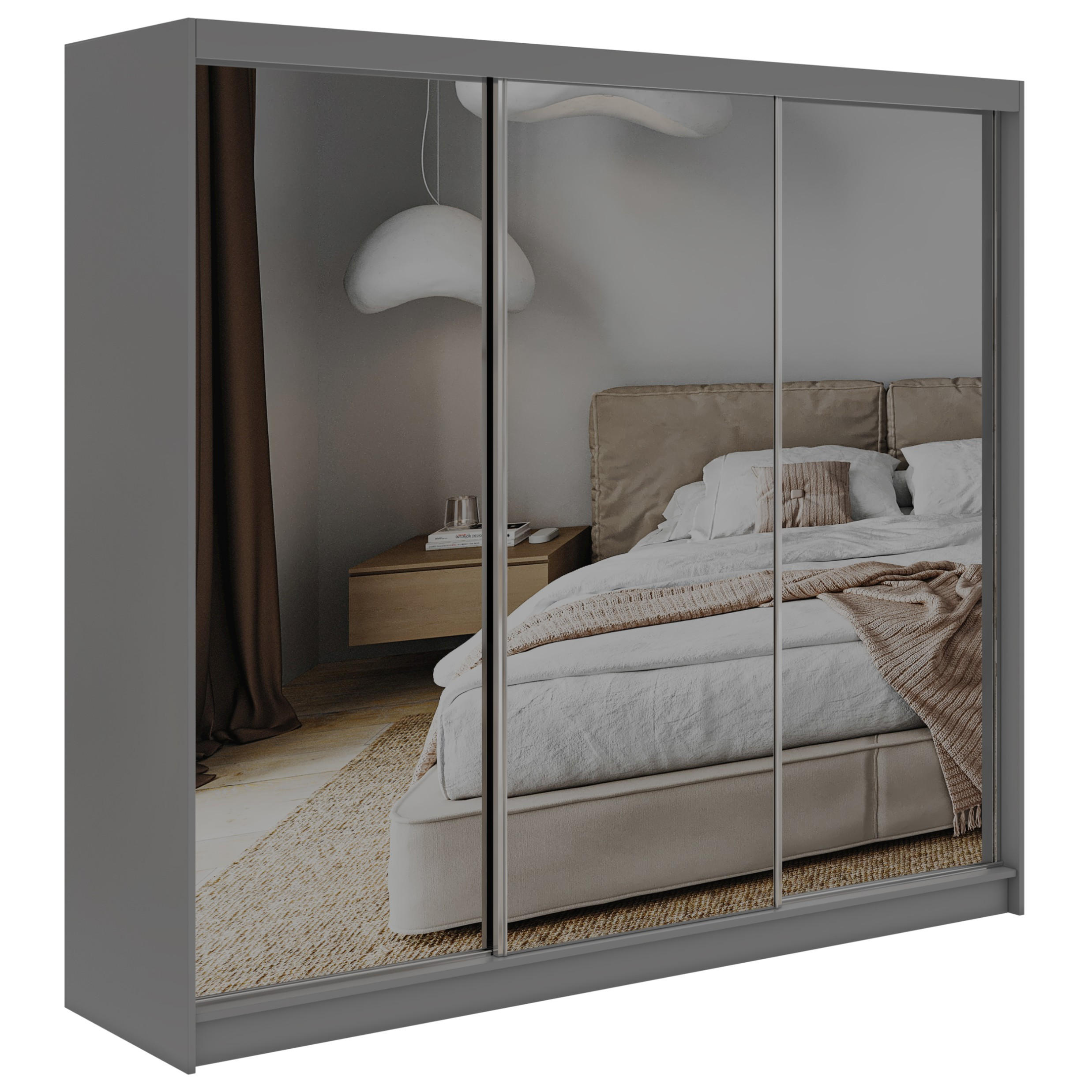 SCHWEBETÜRENSCHRANK 240 - DUBROWNIK - Grau mit Spiegel - Alufarben/Grau, Holzwerkstoff/Metall (240/216/61cm) - MKS