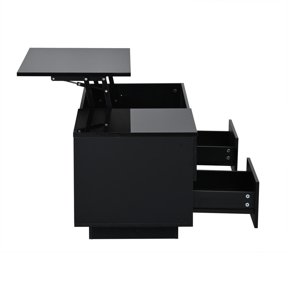 COUCHTISCH anhebbar Schwarz LED 2 Schubladen 100x45x43cm Stauraum - Schwarz, Holzwerkstoff (100/45/43cm) - FLIEKS