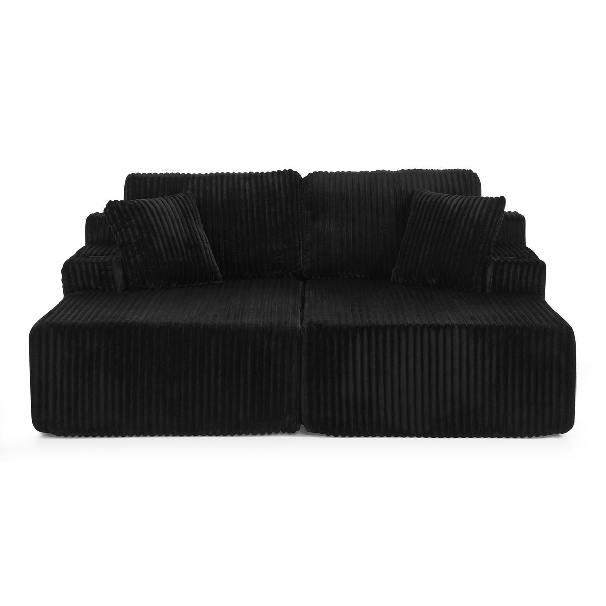 SCHLAFSOFA 186/154/78 cm Schwarz Cord mit seitlicher Magazintasche und Getränkehalter - Schwarz, Textil (186/78/154cm) - Oxeza