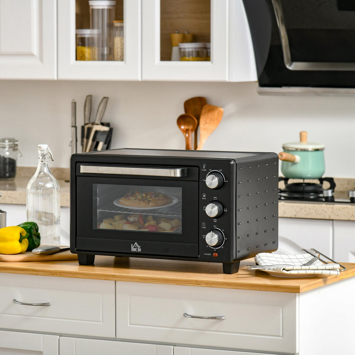 MINIBACKOFEN 21L 1400W mit 3 Kochmodi, Temperatur 100-230°C, Edelstahl Mini Ofen mit Glasfront, Schwarz Silber - Schwarz, Metall (46/29/38.5cm) - Beaface