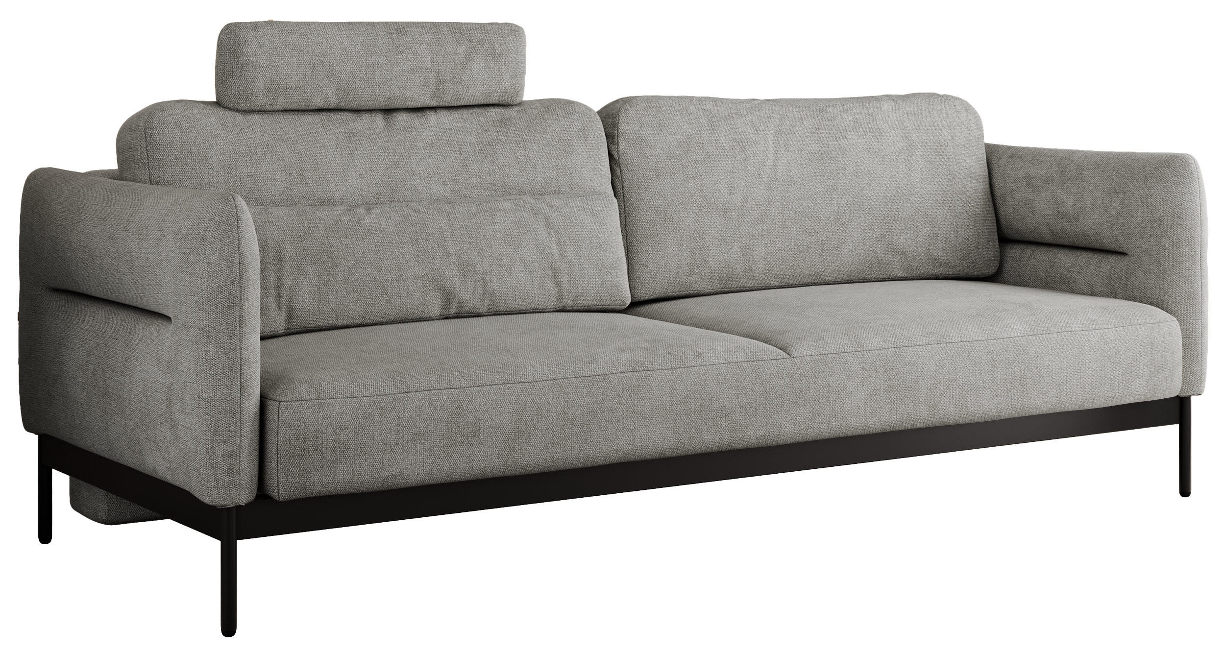 SOFA SALENTO Hellgrau Struktur - Hellgrau/Schwarz, Textil/Metall (221/82/101cm) - MKS