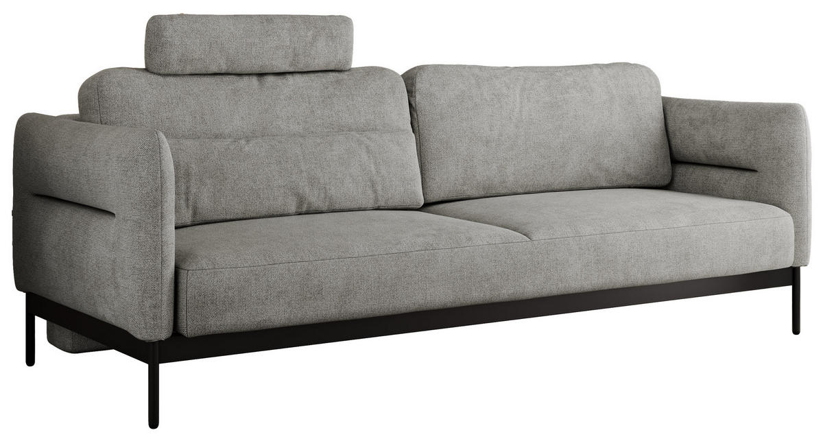 SOFA SALENTO Hellgrau Struktur - Hellgrau/Schwarz, Textil/Metall (221/82/101cm) - MKS