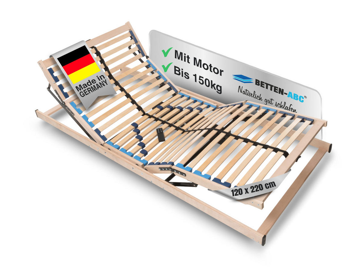 LATTENROST Max1 Elektro – Elektrischer Lattenrost mit Kopf- & Fußteilverstellung und Funkfernbedienung - Weiß, Holz (120/220cm) - Betten-ABC