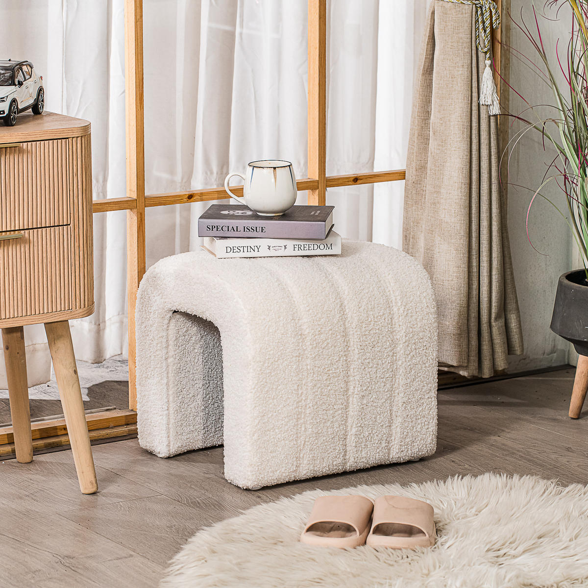 HOCKER Wolle Weiß - Weiß, Textil (41/36/35cm) - Nordlys