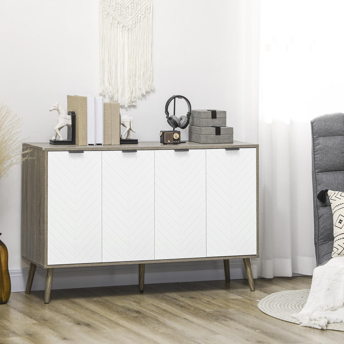 SIDEBOARD Weiß/Grau, 4 Türen, 120/35/77,4 cm - Grau, Holz (120/77.4/35cm) - PANGIVO