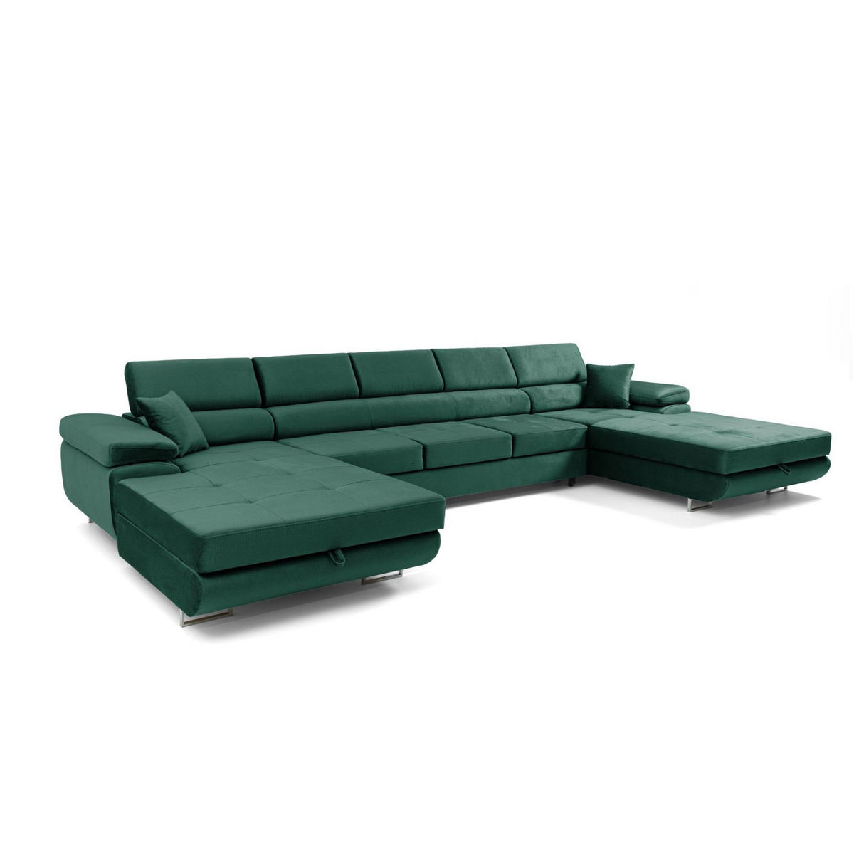 ECKSOFA U-Form ALONZO MAXI U mit Schlaffunktion 125x318 Velours Grün - Silberfarben/Grün, Holz/Textil (400/90/203cm) - Muffo