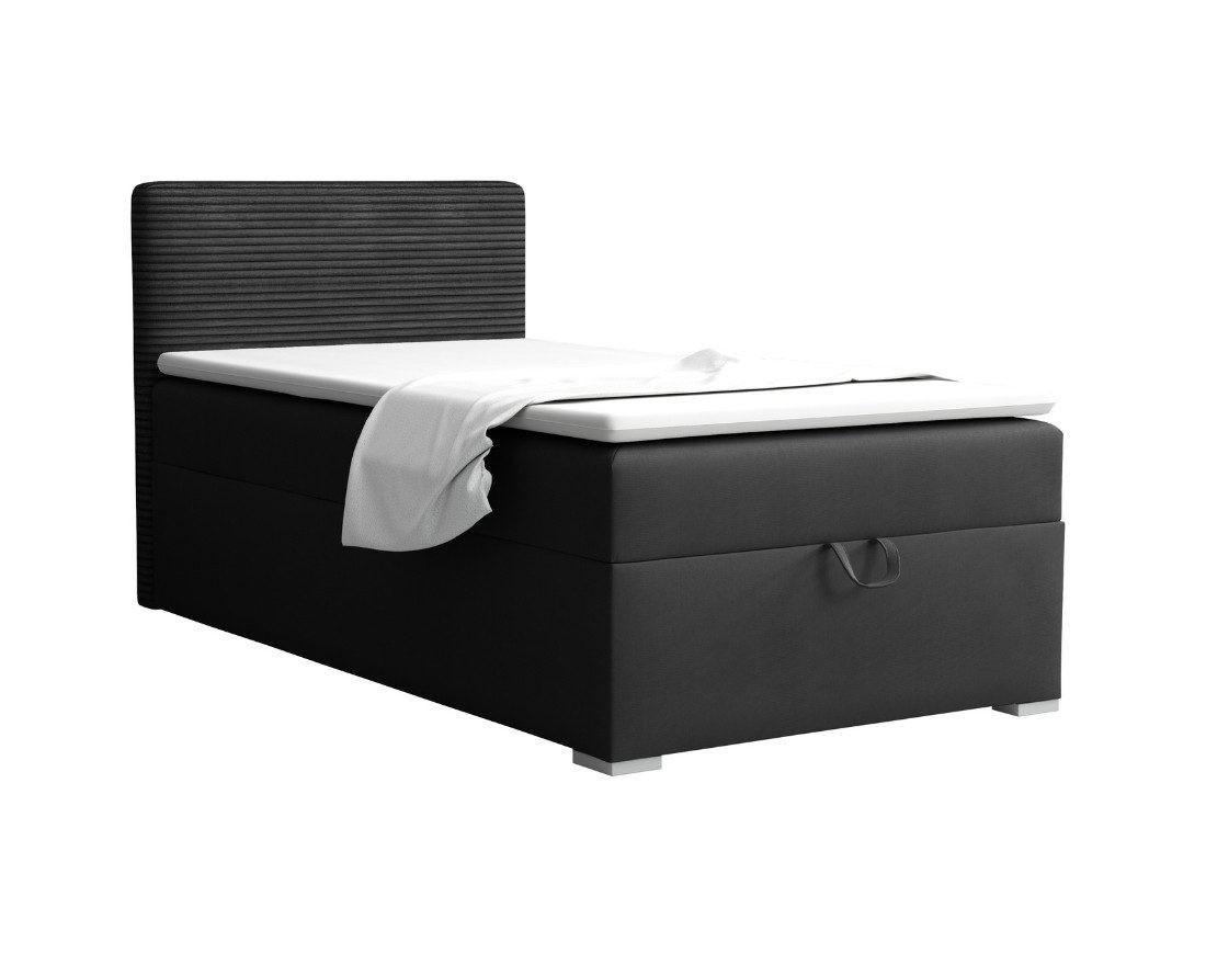 BOXBETT TEEN 1 90/200 in Velours/Cord Schwarz H3 - Schwarz, Holz/Holzwerkstoff (90/200cm) - Deine Möbel 24