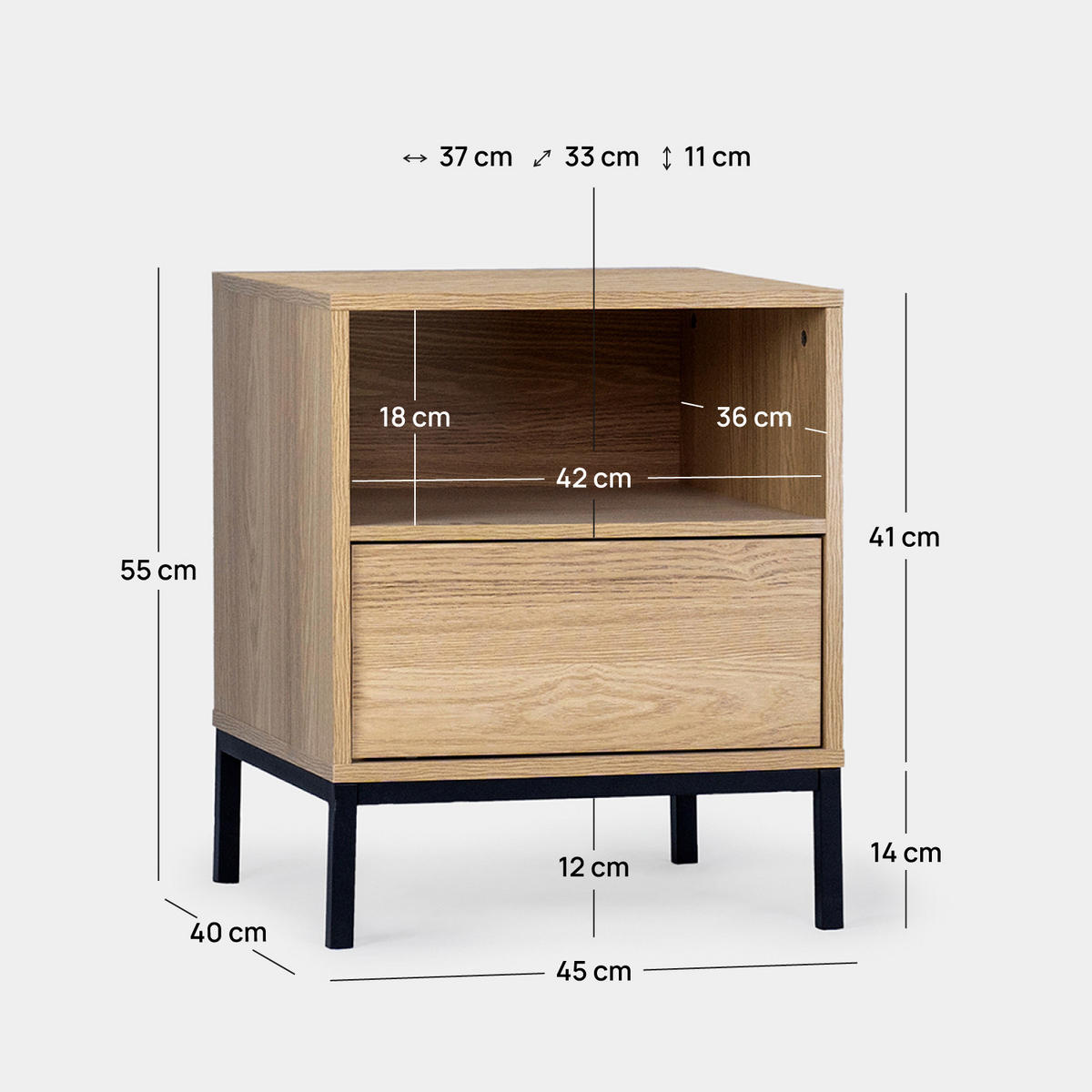 NACHTTISCH MIT 1 SCHUBLADE Remi Natürlich 45 cm x 55 cm - Naturfarben, Holzwerkstoff (45/55/40cm) - Klast Home