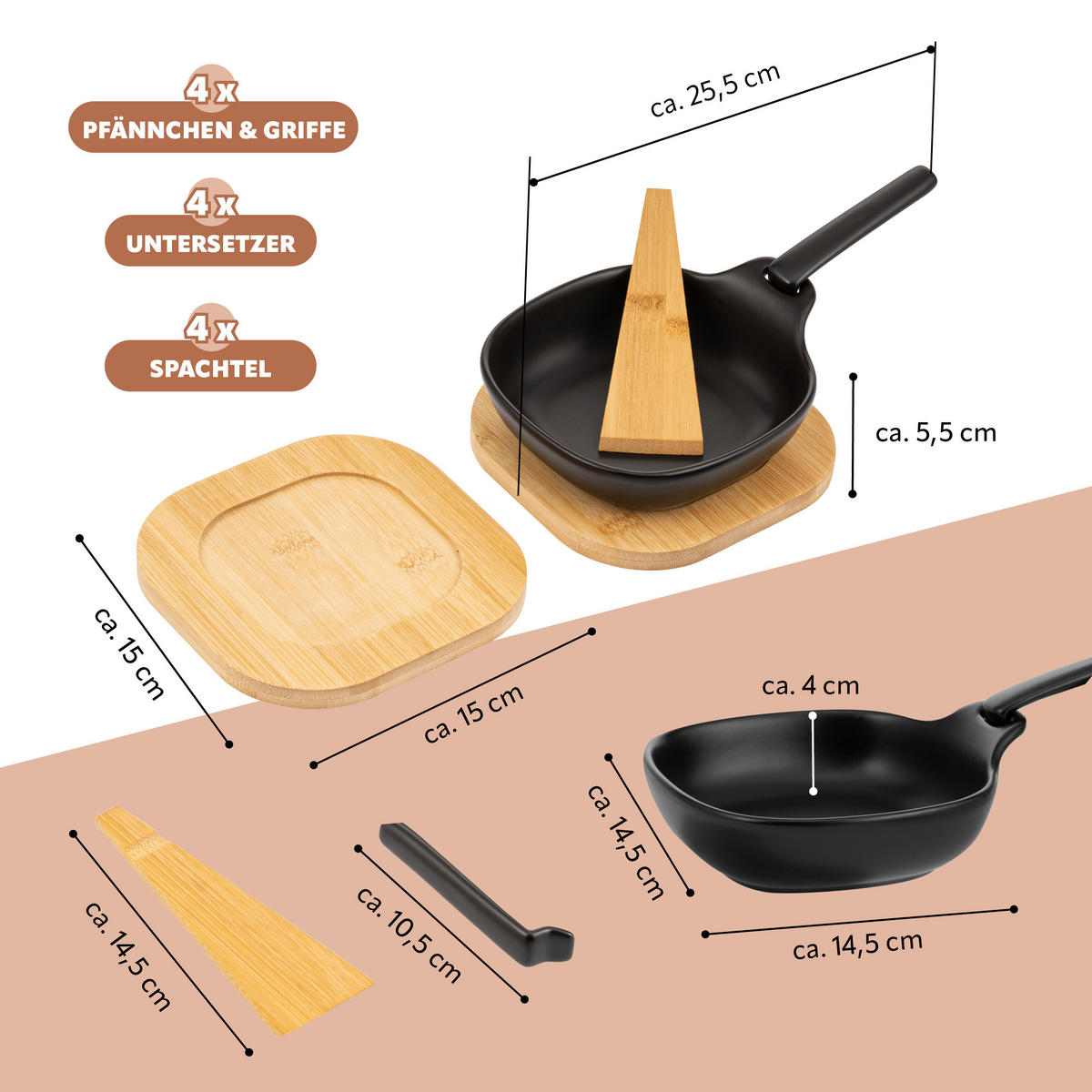 GRILLPFÄNNCHEN 4er-Set, schwarz - Schwarz, Keramik (14.5/4/14.5cm) - bremermann
