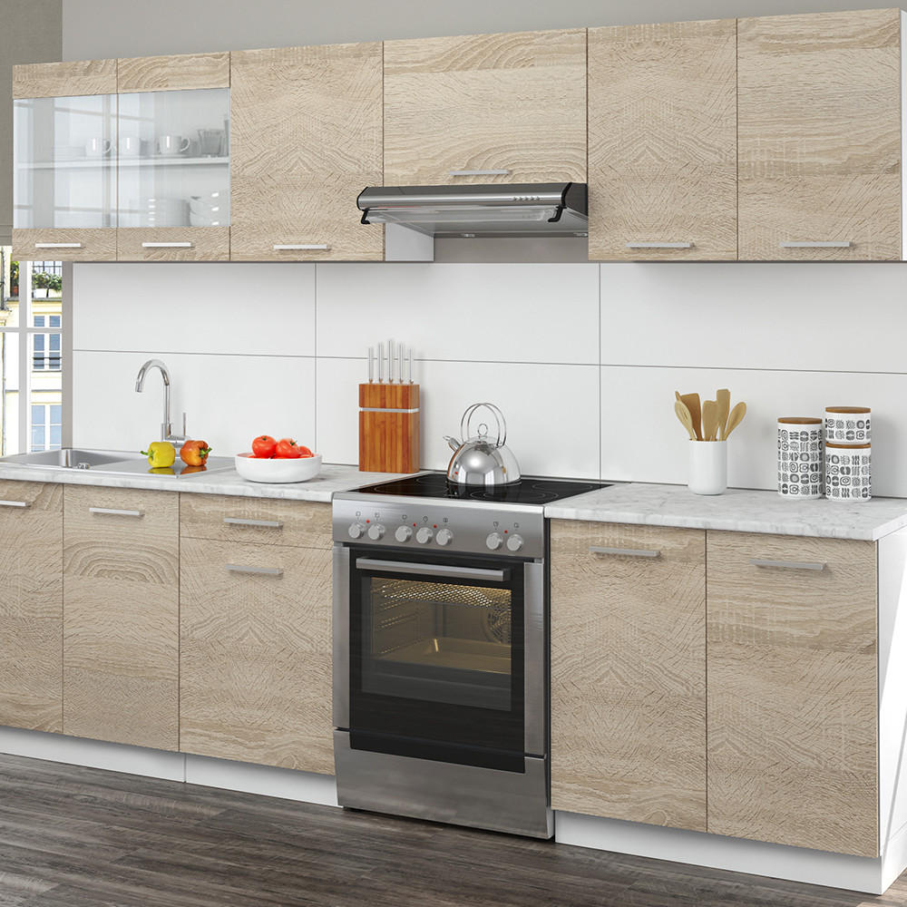 KÜCHENZEILE Raul Sonoma 270 cm, AP Marmor - Weiß/Sonoma Eiche, Holzwerkstoff (270/81.6/60cm) - Vicco
