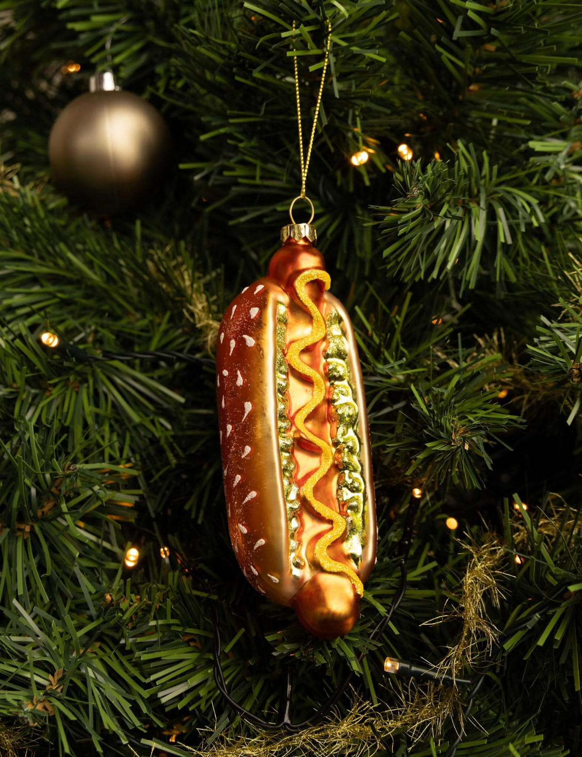 WEIHNACHTSKUGEL Hot Dog 14 cm - Goldfarben, Glas (5/14/1cm)