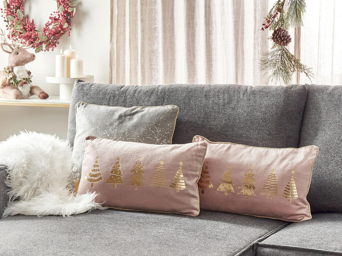 DEKOKISSEN 2er-Set Rosa 30/50 cm Alsobia - Pink/Goldfarben, Textil (30/50cm) - Beliani