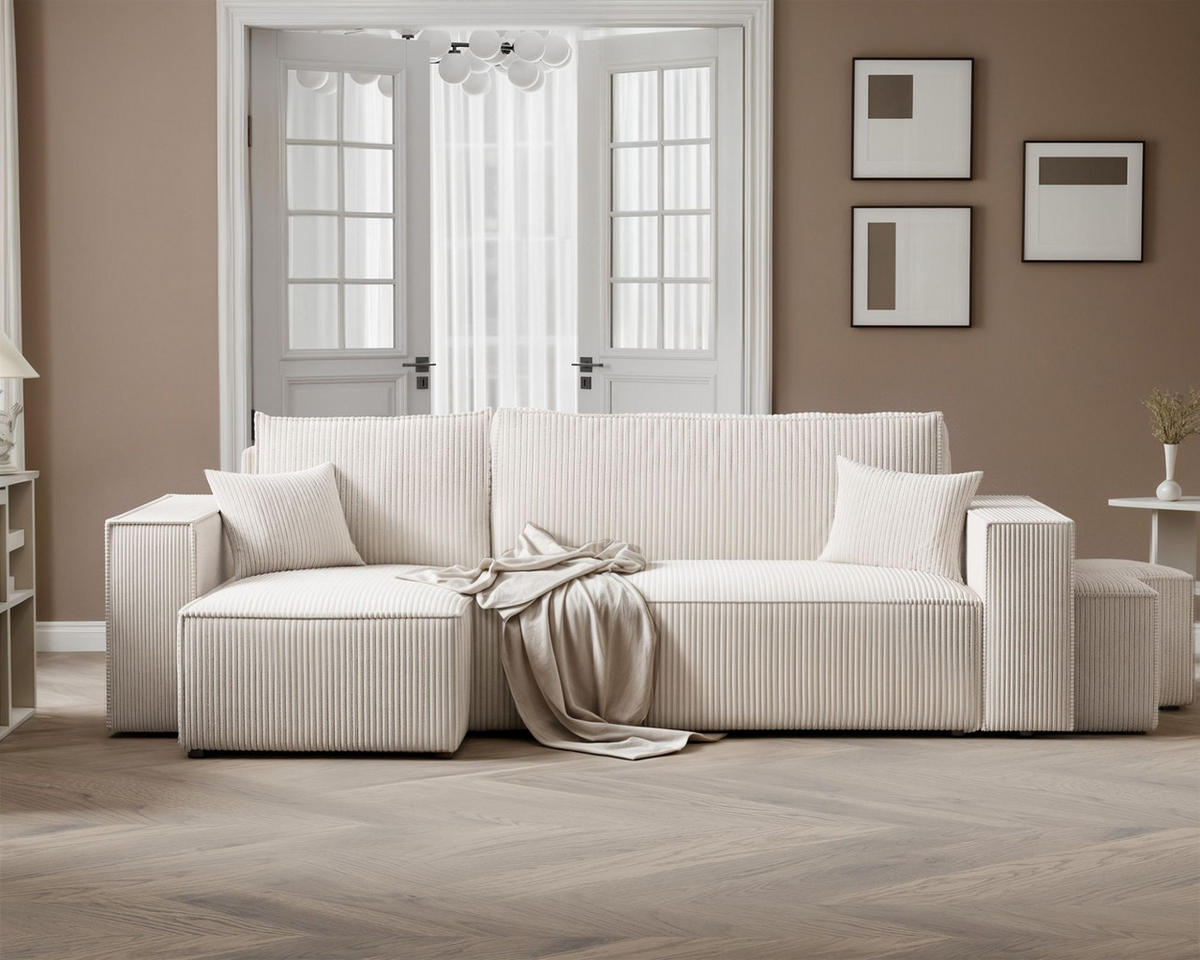 ECKSOFA Adara Inkl. Hocker - Weiß, Holzwerkstoff/Textil (262/145cm) - Fun Möbel