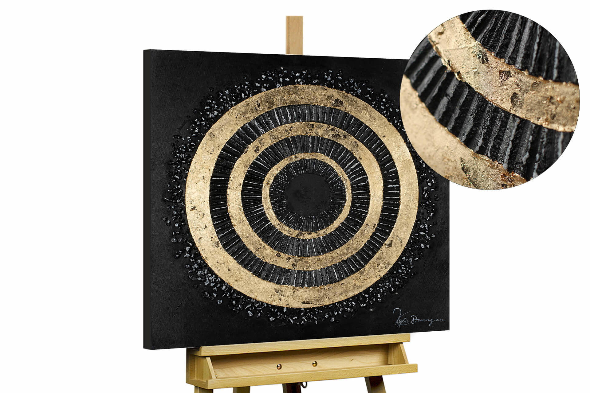 ACRYLBILD HANDGEMALT 60/60 cm - Goldfarben/Schwarz, Holz/Textil (1/60cm) - KUNSTLOFT