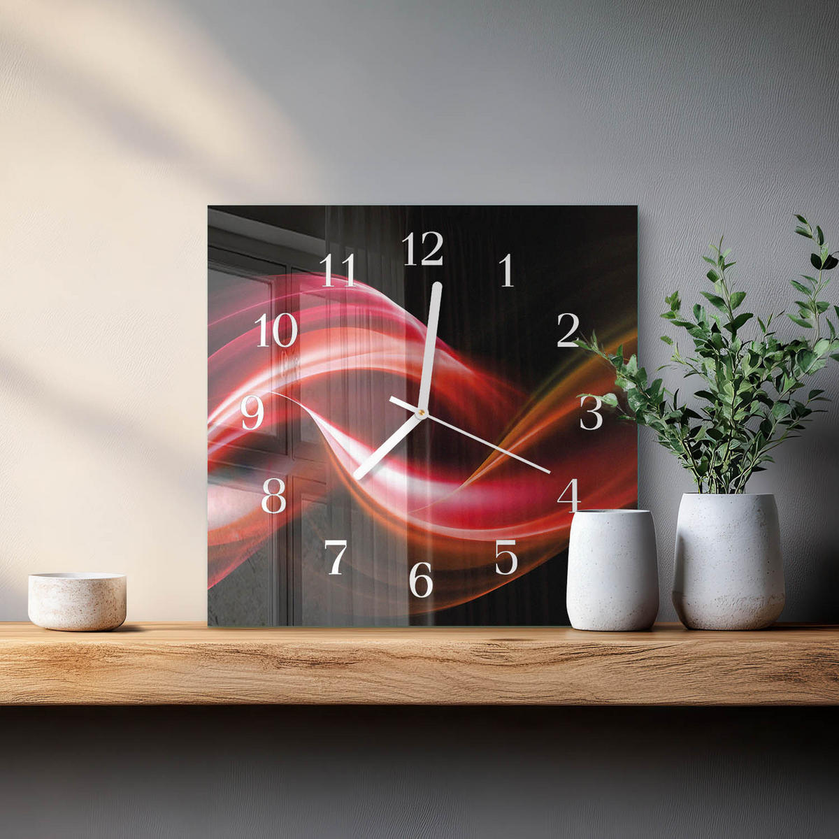 WANDUHR 30x30 cm - Abstrakte Linien - Rot, Glas (30/30/0.4cm) - TULUP