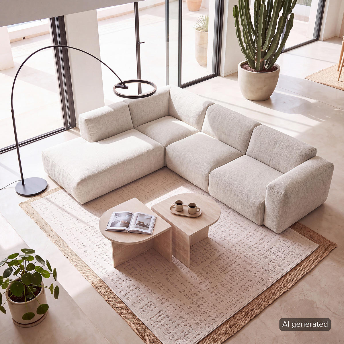 3-SITZER ECKSOFA mit Recamiere - Beige/Schwarz, Kunststoff/Textil (295/231cm) - home24