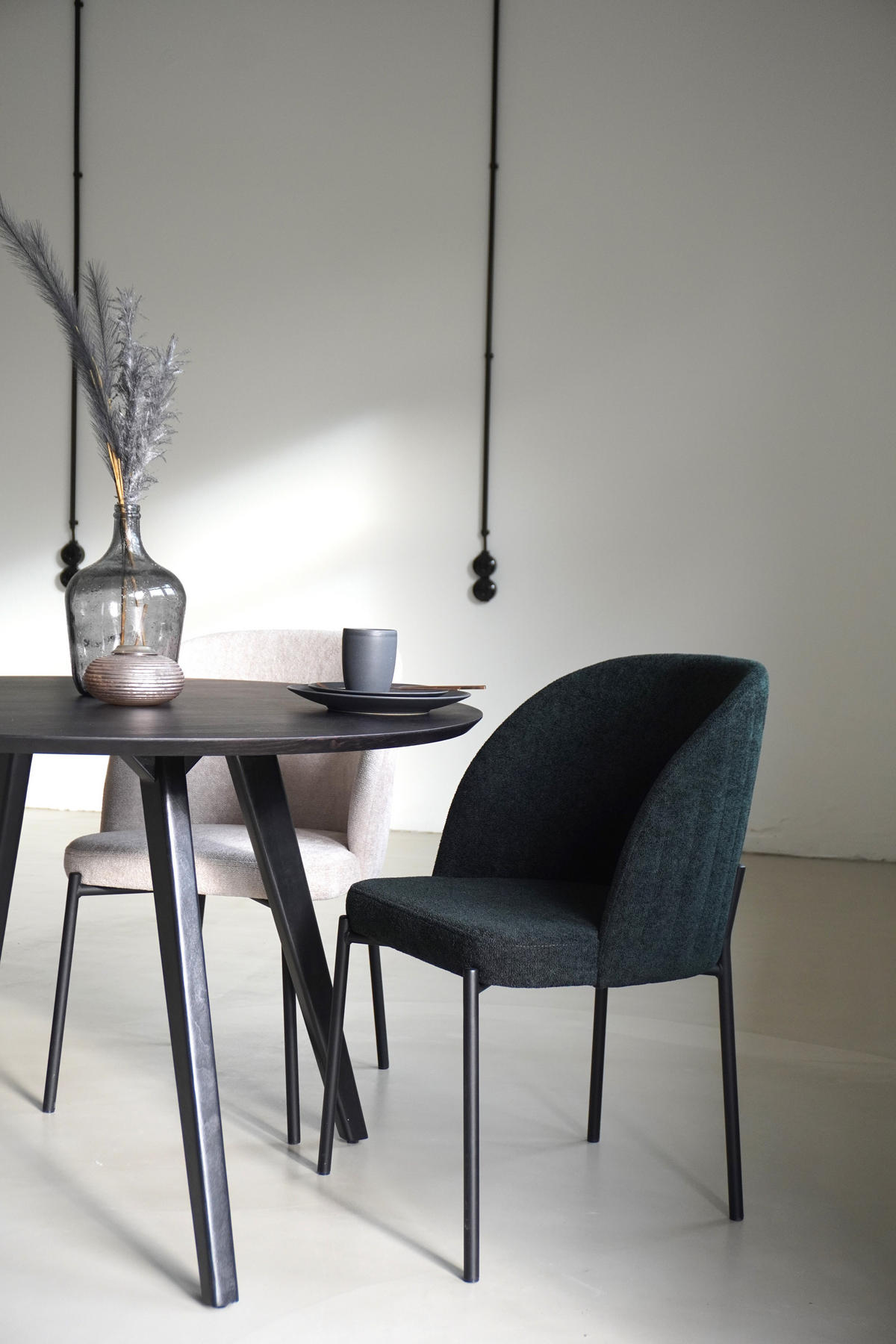 STUHL Kris bouclé grün - Schwarz/Grün, Textil/Metall (53/84/53cm) - INKA furniture