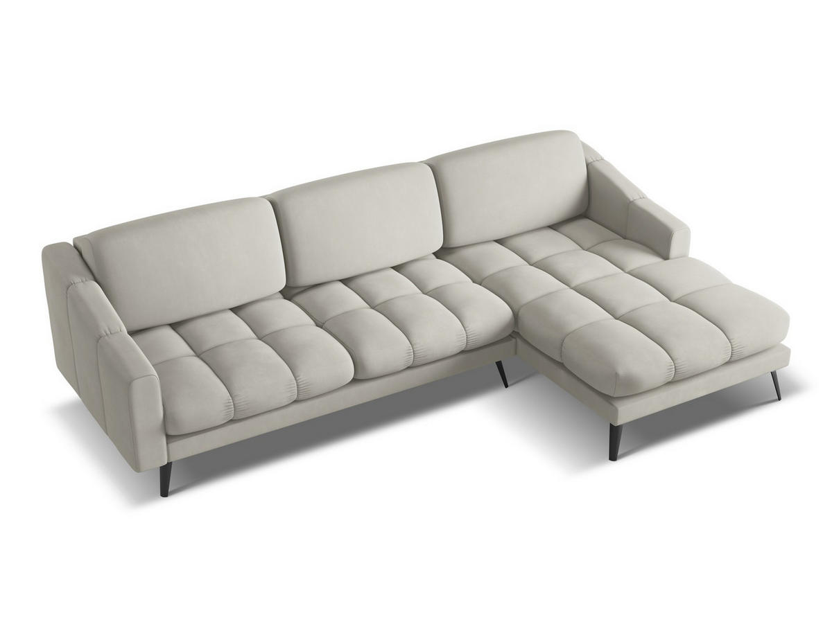 ECKSOFA Rechts Chenille Stoff Beige - Beige/Schwarz, Textil/Metall (264/160cm) - Makamii