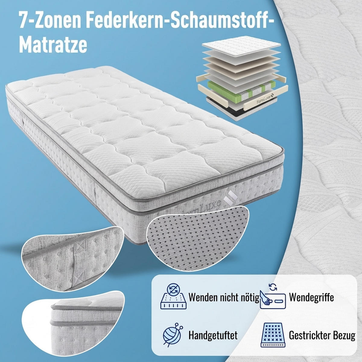 TASCHENFEDERKERNMATRATZE 90/200 cm Weiß H3, 25cm Hohe Kaltschaum Hybrid-Matratze - Weiß, Textil (90/200cm) - Oxeza