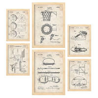 POSTER Set Mit 6 Plakaten Mit Basketball Patenten Im Vintage Stil A3 & A4 Rahmen Aus Hellem Holz - Beige, Papier (29/3cm) - Nacnic