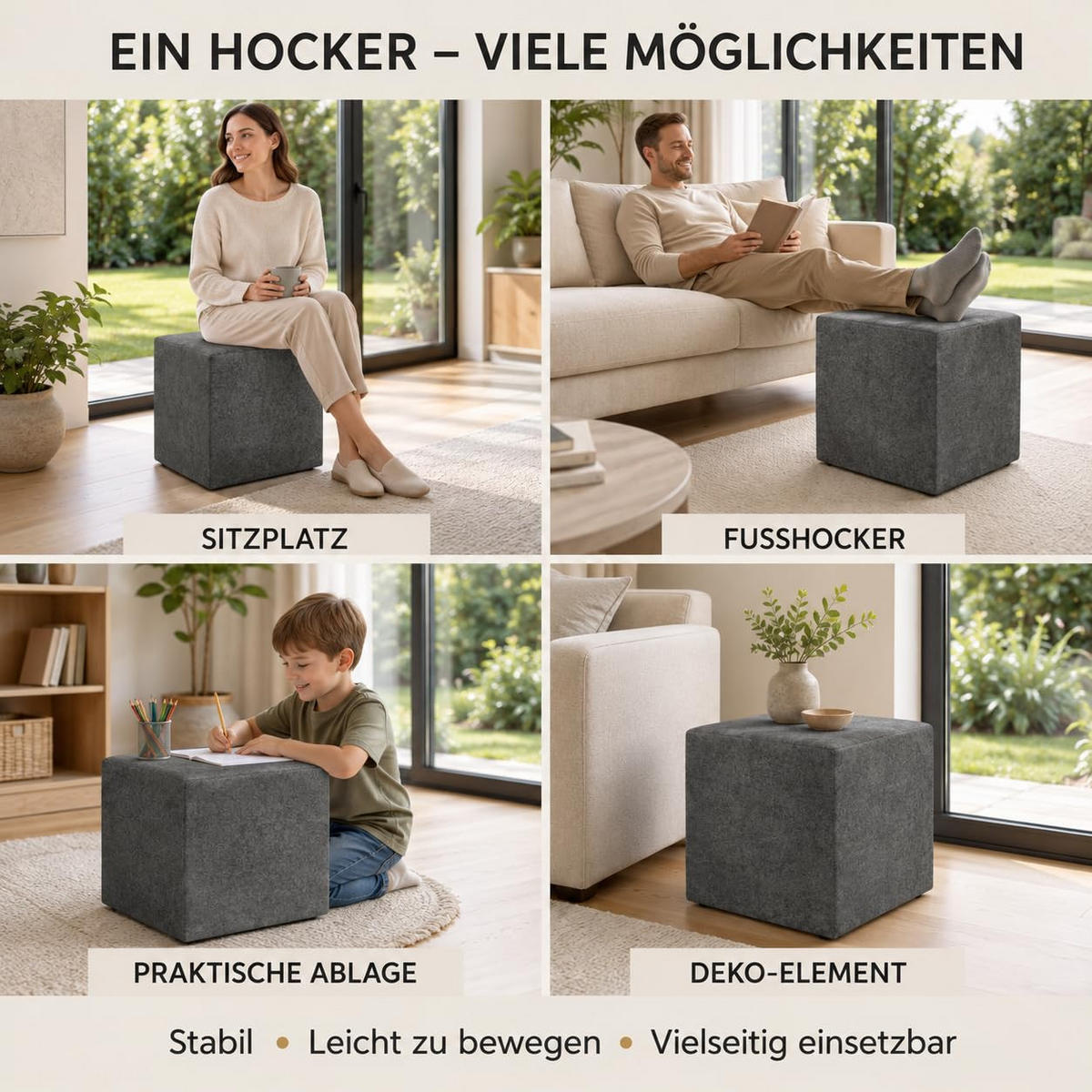 SITZWÜRFEL / Siège Pouf - Graphite, 40X40X40 Cm, Assise Rembourrée, Confortable Pour Salon, Chambre Ou Bureau - Schwarz, Textil (41/41/40cm) - Best For Home