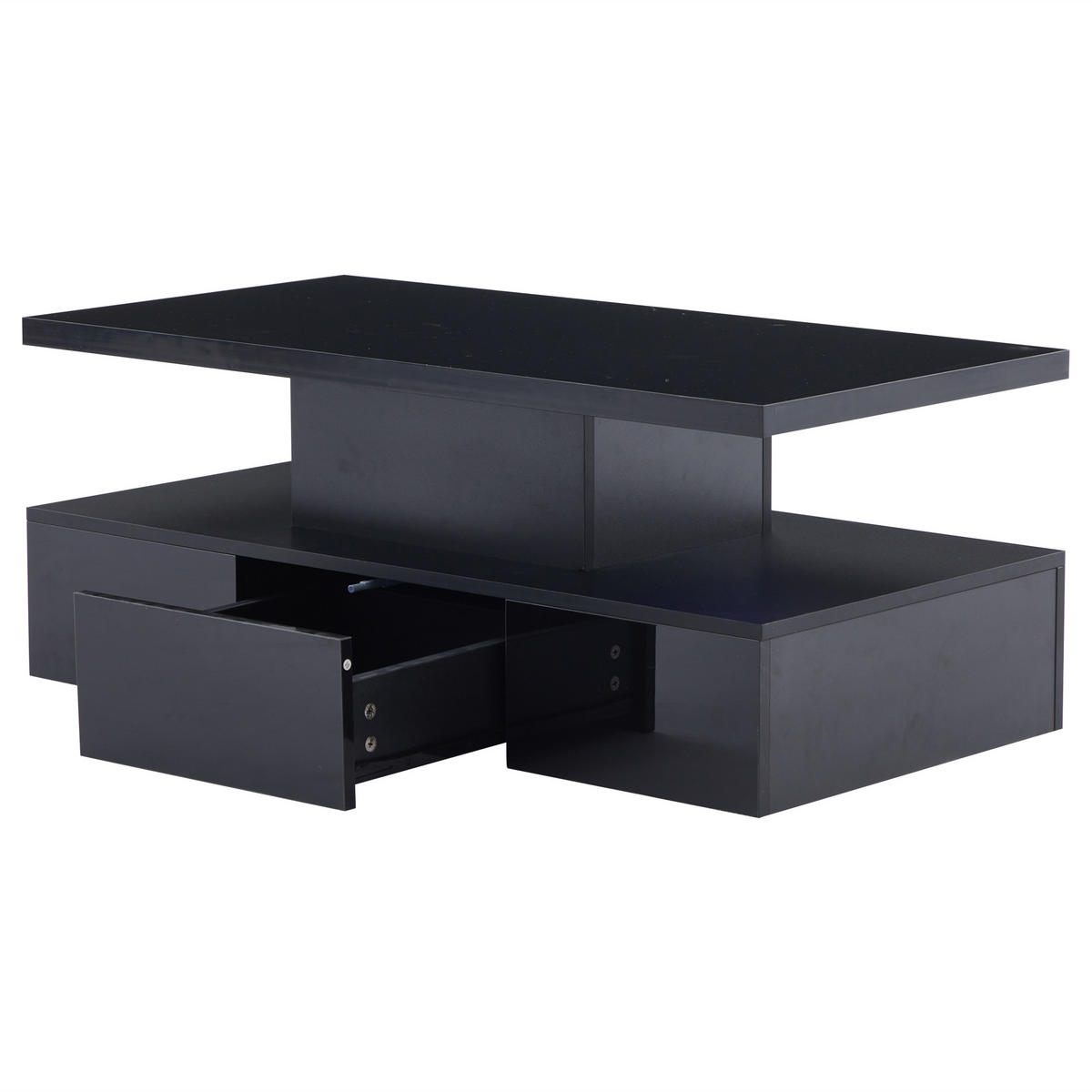 COUCHTISCH Schwarz, 100/50/39 cm mit LED und Schublade - Schwarz, Holzwerkstoff (50/100/39cm) - PANGIVO