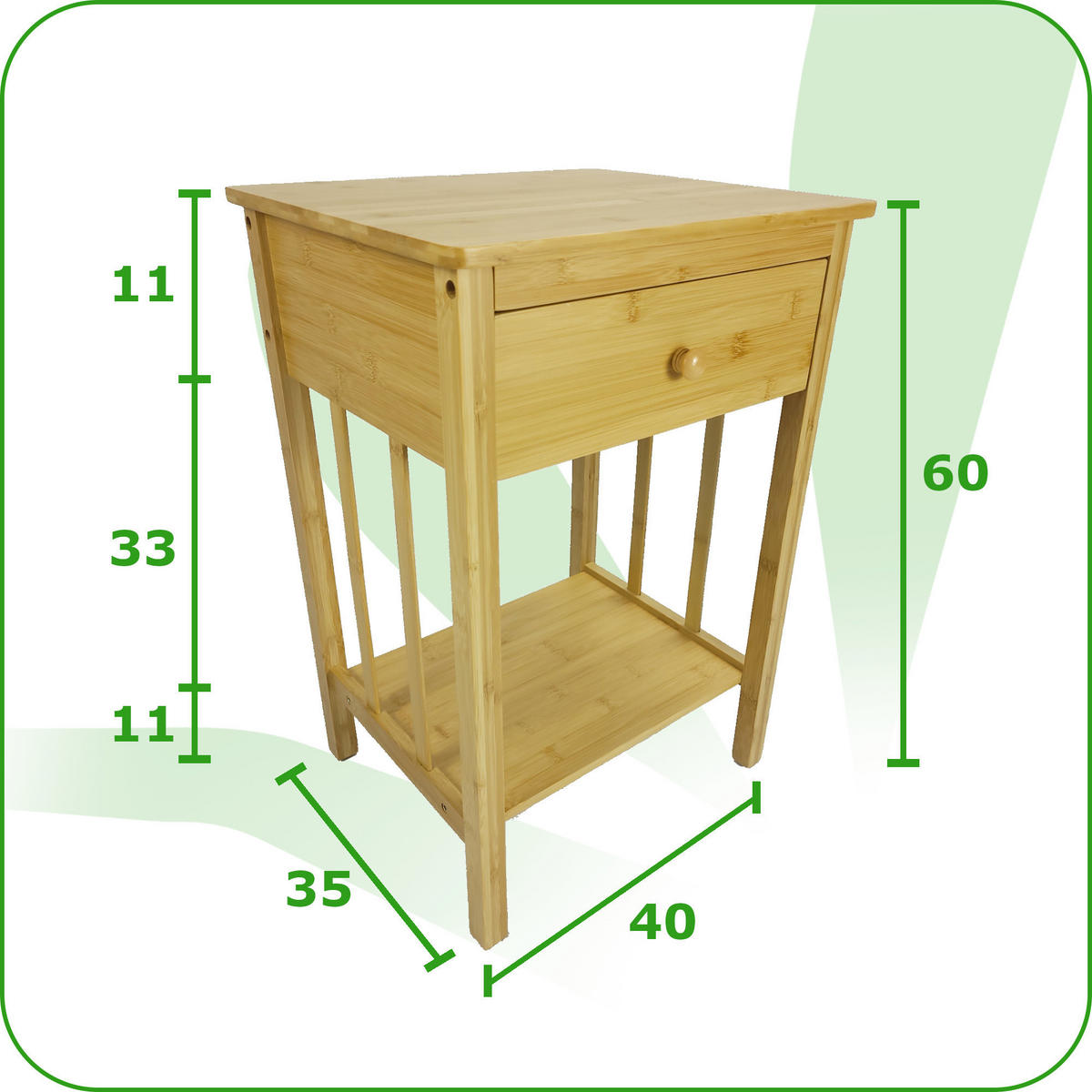 BEISTELLTISCH Bambus Naturfarbe mit Schublade 40/35/60 cm - Naturfarben, Holz (35/40/60cm) - Begryf