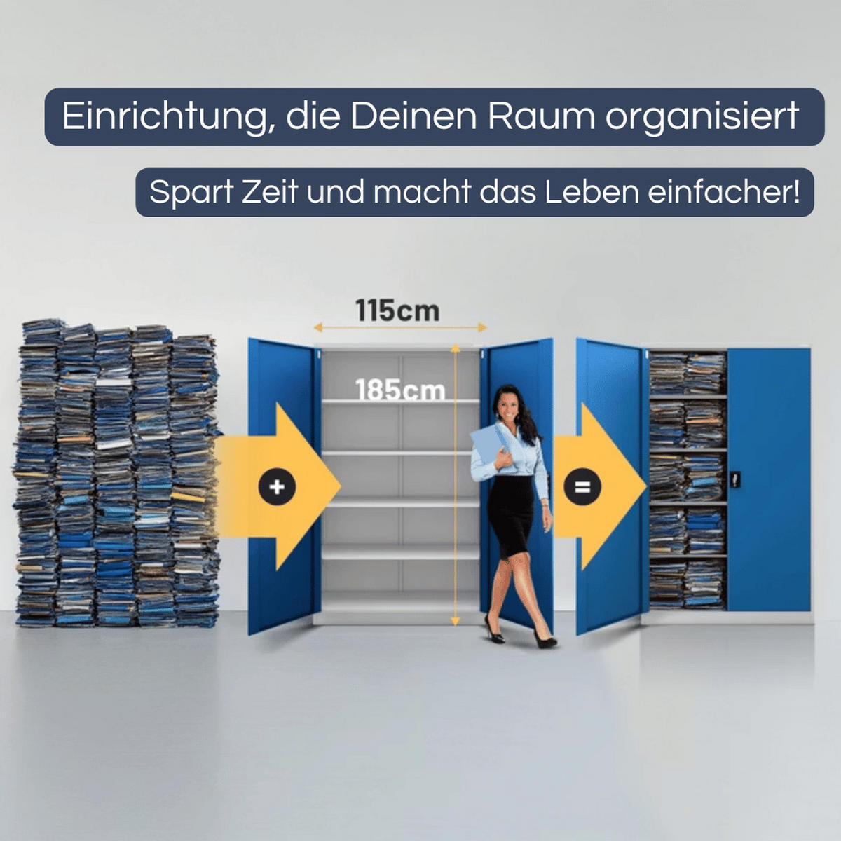 AKTENSCHRANK abschließbar KADO mit Flügeltüren 185x115x40cm Grau-Blau - Grau, Metall (115/185/40cm) - DELUKE