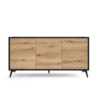 SIDEBOARD Boulia Schwarz mit Fischgrätfronten in Eiche 154 cm - Eichefarben/Schwarz, Holzwerkstoff/Metall (154/77/39cm) - Selsey