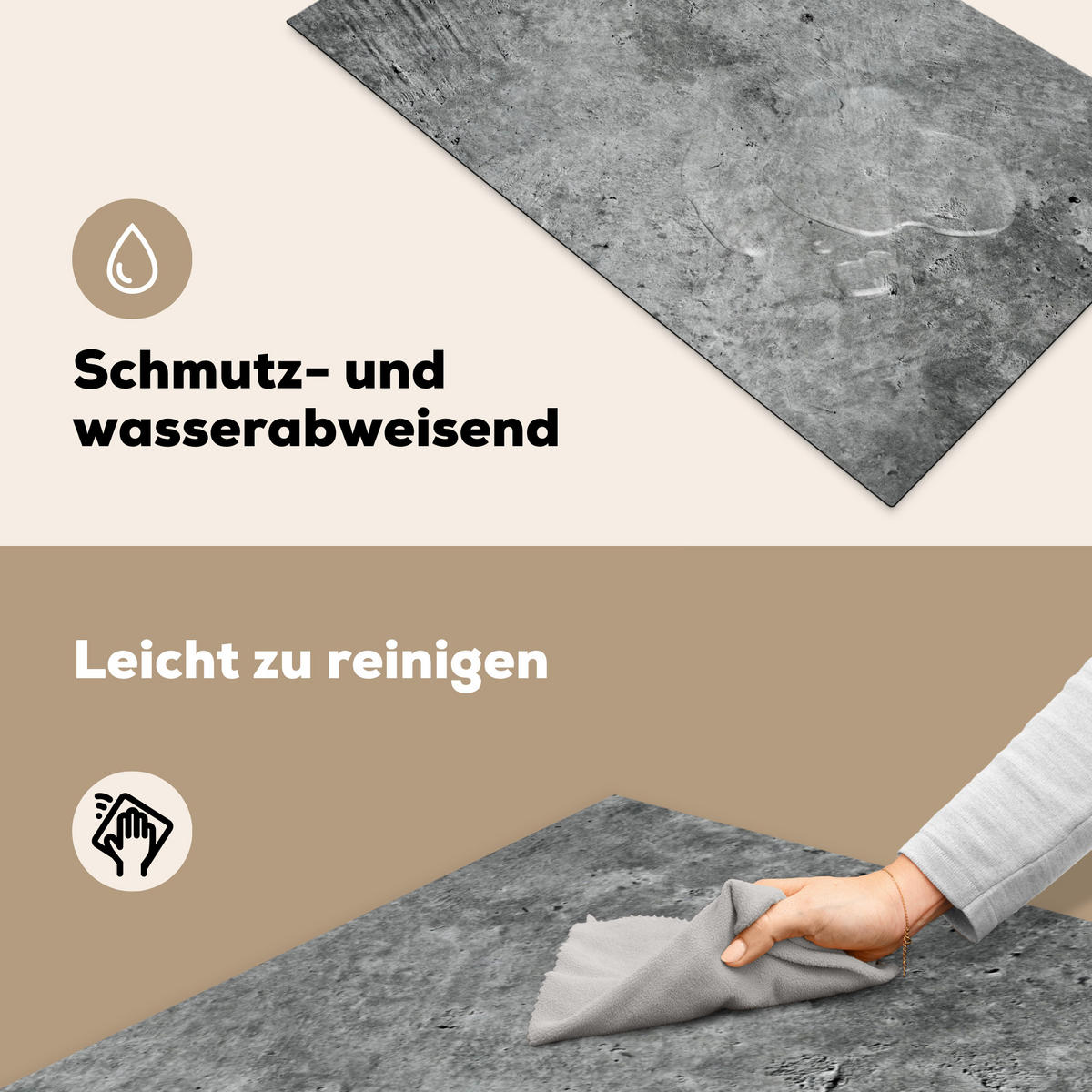 HERDABDECKPLATTE Beton - Schiefer - Grau -Betonstruktur Ceranfeldabdeckung 90x52 cm - Grau, Kunststoff (90/52/0.2cm) - MuchoWow