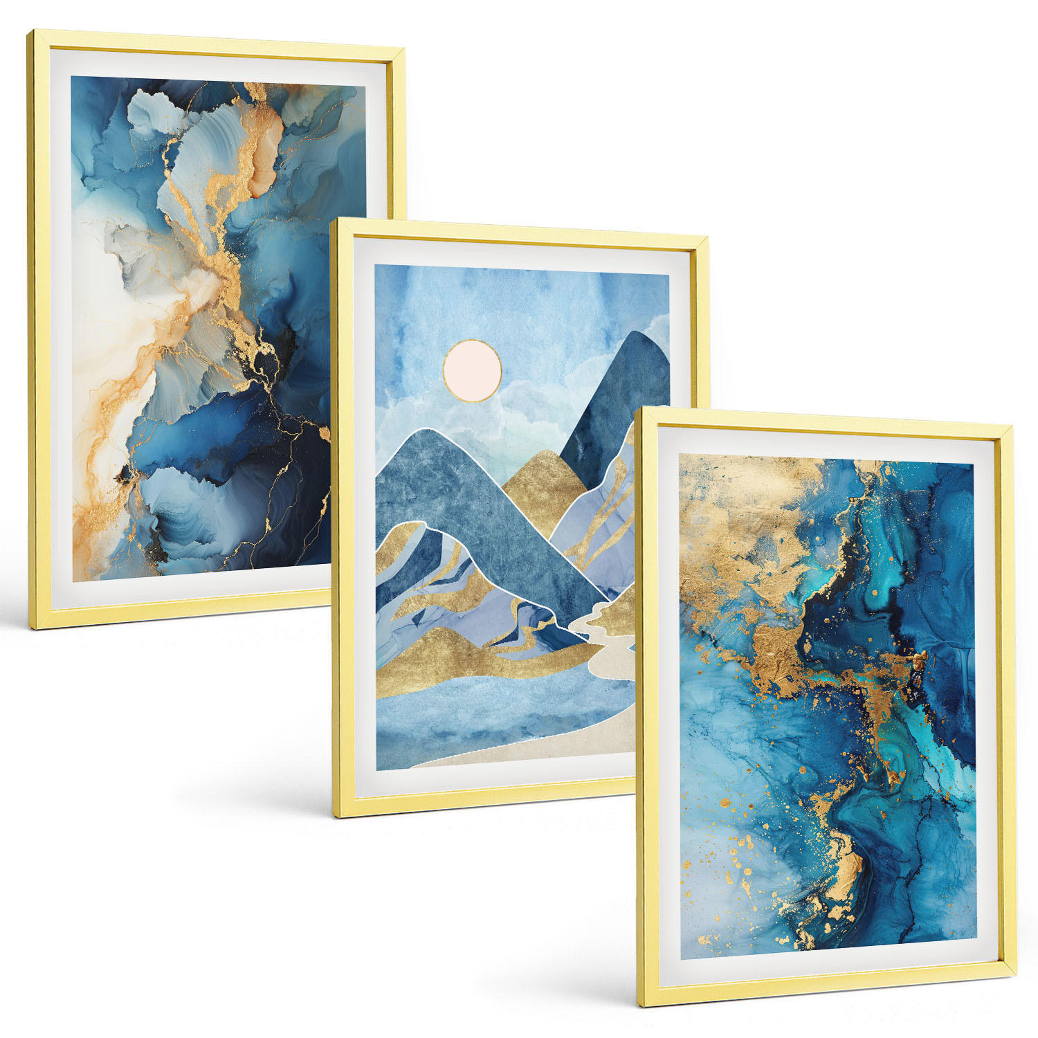 BILDER SET 3er Set - 40x60 cm Goldrahmen - Abstrakte Muster der Blue Mountains - Goldfarben, Kunststoff (40/60cm) - TULUP