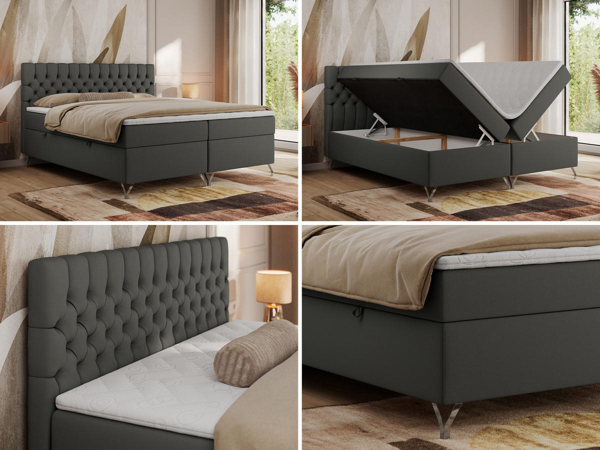 BOXBETT GRIMALDI 200/200 Dunkelgrau Kunstleder - H3 - Dunkelgrau, Holz/Textil (200/200cm) - MKS