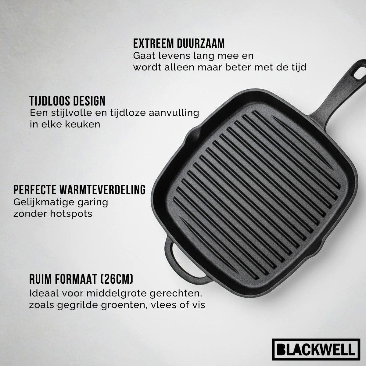 GRILLPFANNE aus Gusseisen 26 x 26 cm – ohne Antihaftbeschichtung – geeignet für alle Herdarten - Schwarz, Keramik (46/26/4cm) - Blackwell