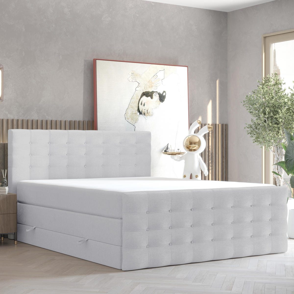 BOXSPRINGBETT Blend Grau 120/200 cm mit Matratze - Schwarz/Grau, Holz/Holzwerkstoff (120/200cm) - Maison de Reve