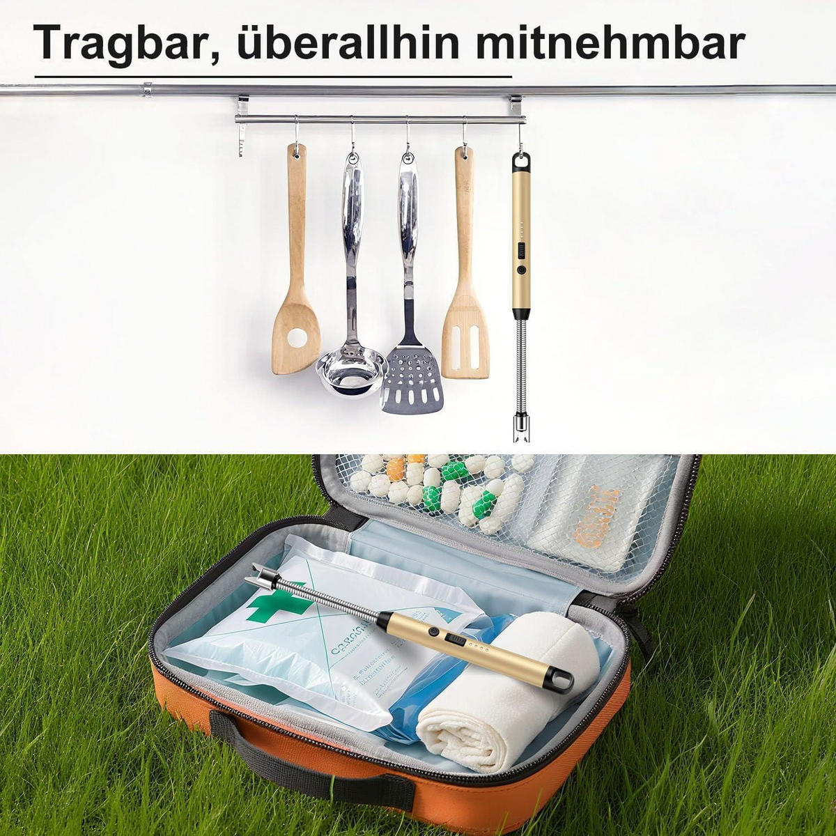 STABFEUERZEUG mit flexiblem Hals USB wiederaufladbar Gold - Goldfarben, Metall (1/1.2/25cm)
