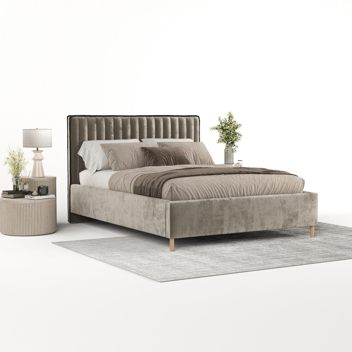 POLSTERBETT Aria 120/200 cm Beige im Lotta Stoff - Beige/Naturfarben, Holz/Holzwerkstoff (120/200cm) - AltaBeds