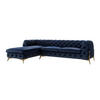 ECKSOFA Chesterfield Lexi Marineblau Samt, Ottomane links - Goldfarben/Dunkelblau, Holz/Textil (305/200cm) - S-Style Möbel