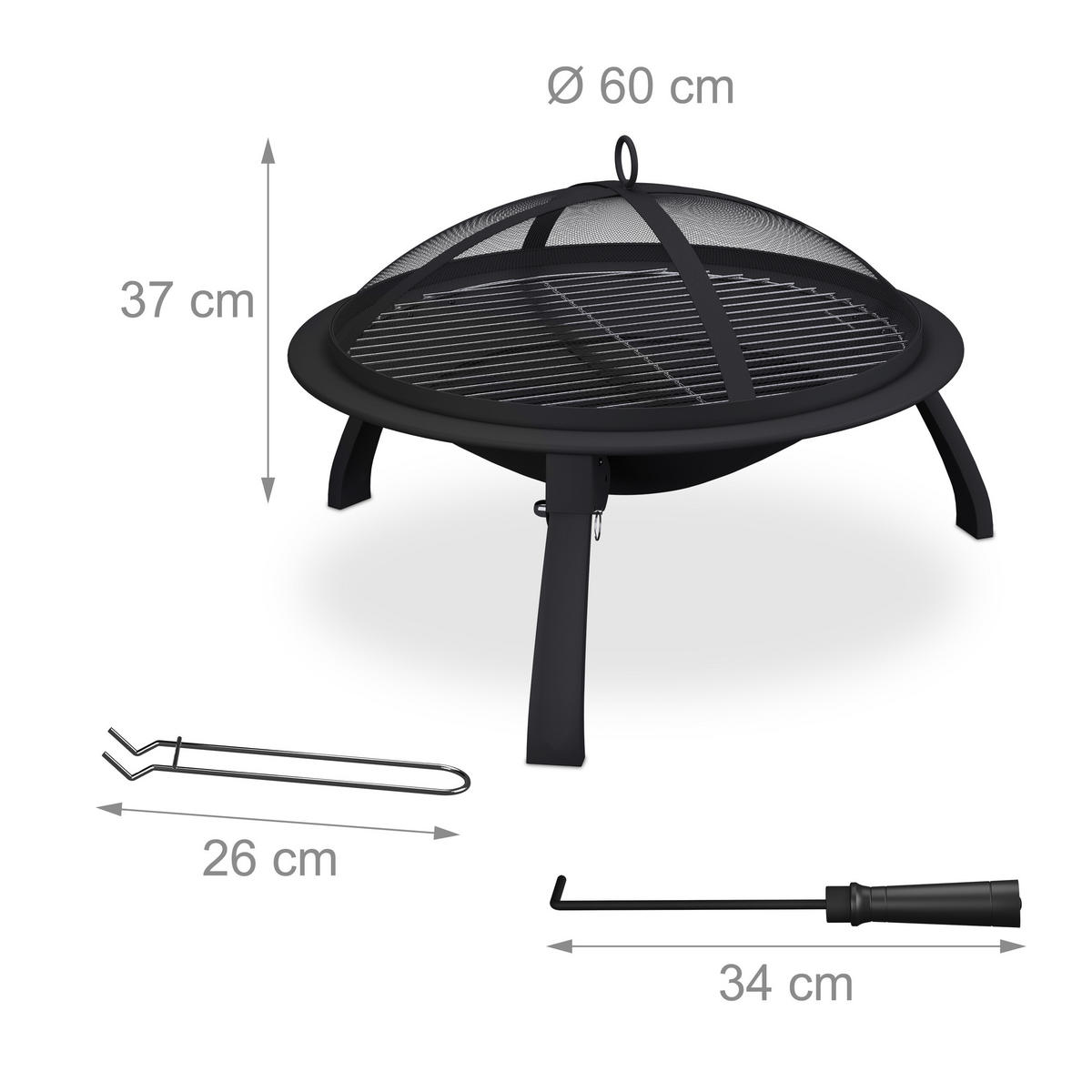 FEUERSCHALE - Schwarz, Kunststoff/Metall (60/37/60cm) - Relaxdays