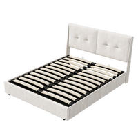 POLSTERBETT 160/200 cm, Beige, Samtbezug, LED-Kopfteil & Bettkasten - Schwarz, Metall - SHOPENTRA